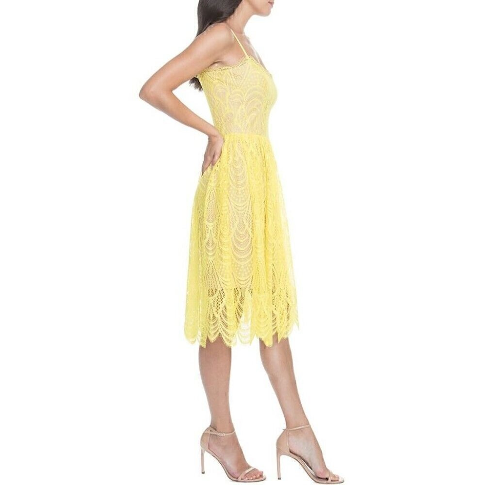 Dress The Population Dress Size S NEW Francesca Embroidered Lace A-Line Yellow - Picture 3 of 8